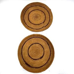 Vintage Woven Circular Straw Mats Plate Chargers Brown Set of 2